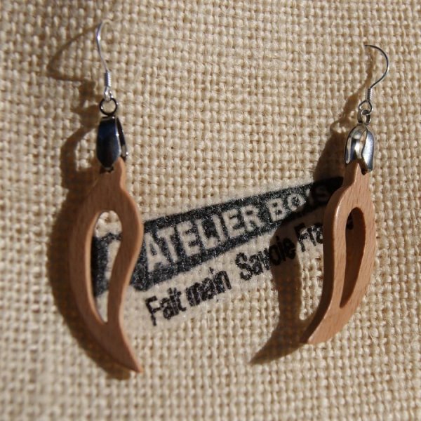 pendiente hoja de madera de haya, joyer&iacute;a &eacute;tica de madera, joyer&iacute;a de la naturaleza, hecho a mano