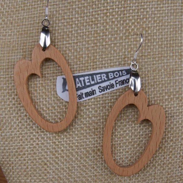 pendiente ovalado de madera de haya joya artesanal de madera, forma geom&eacute;trica