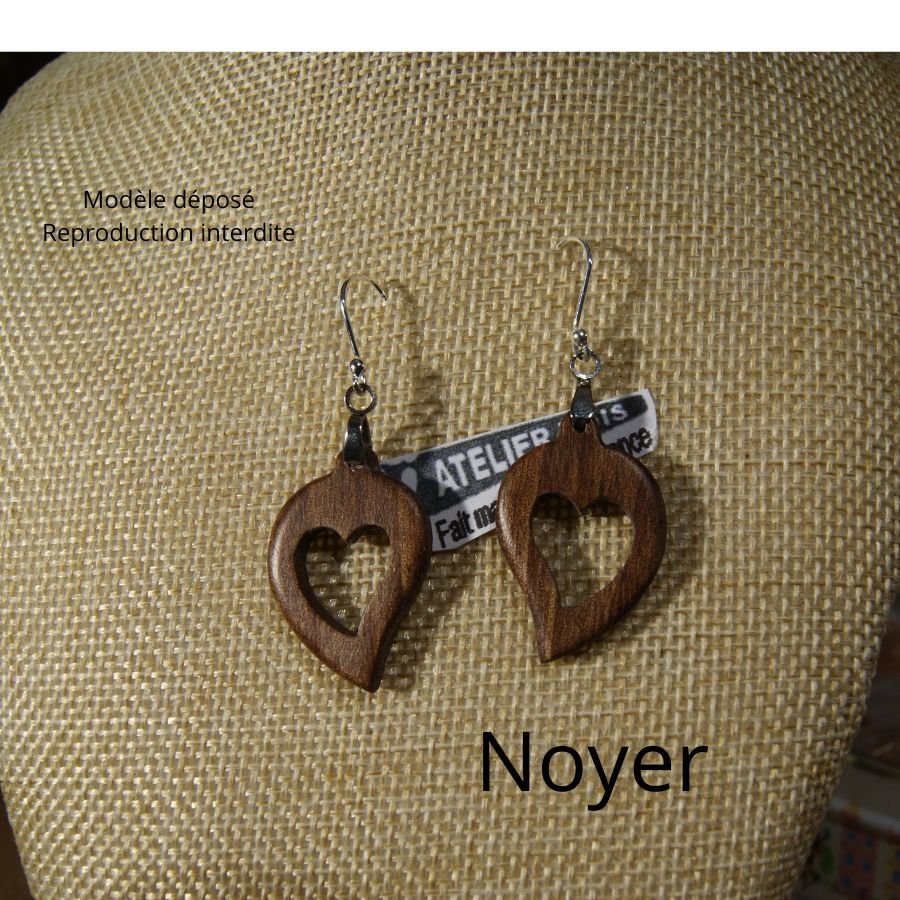 pendientes corazon haya encerada, madera boda, san valentin, hecho a mano