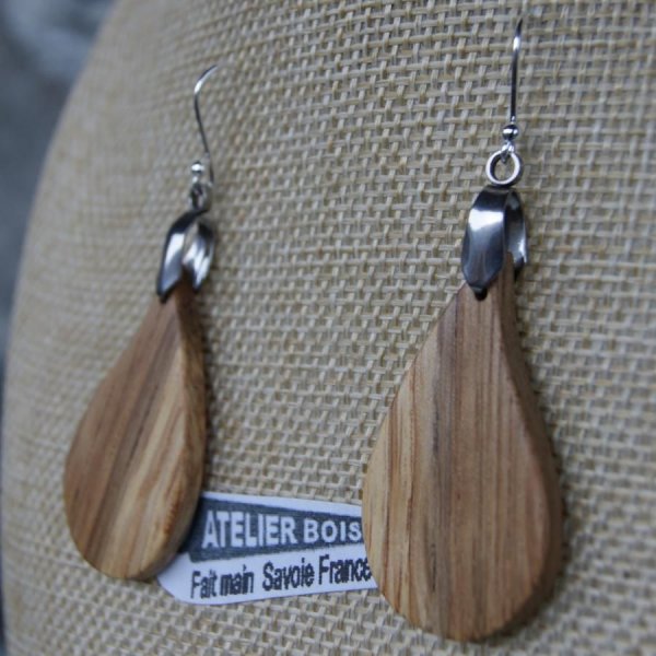 pendientes gota roble joyeria etica madera, joyeria naturaleza encerada, hecho a mano
