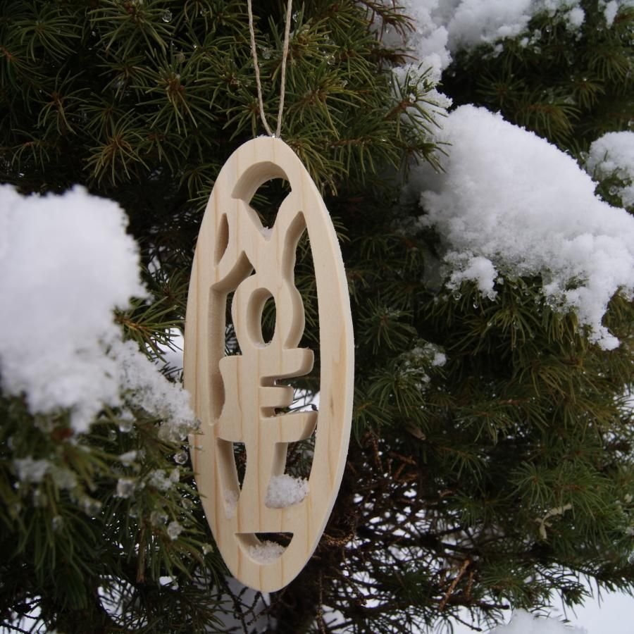 Adorno navideño de 12 cm en madera maciza de abeto, decoración natural hecha a mano