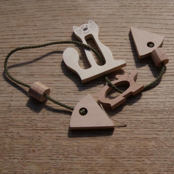 Puzzle del gato y el rat&oacute;n Puzzle de madera y cuerda
