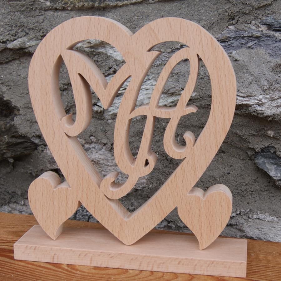 Coeur initiales personnalisées, noce de bois, 5 ans de mariage, anniversaire, décoration de table hêtre massif