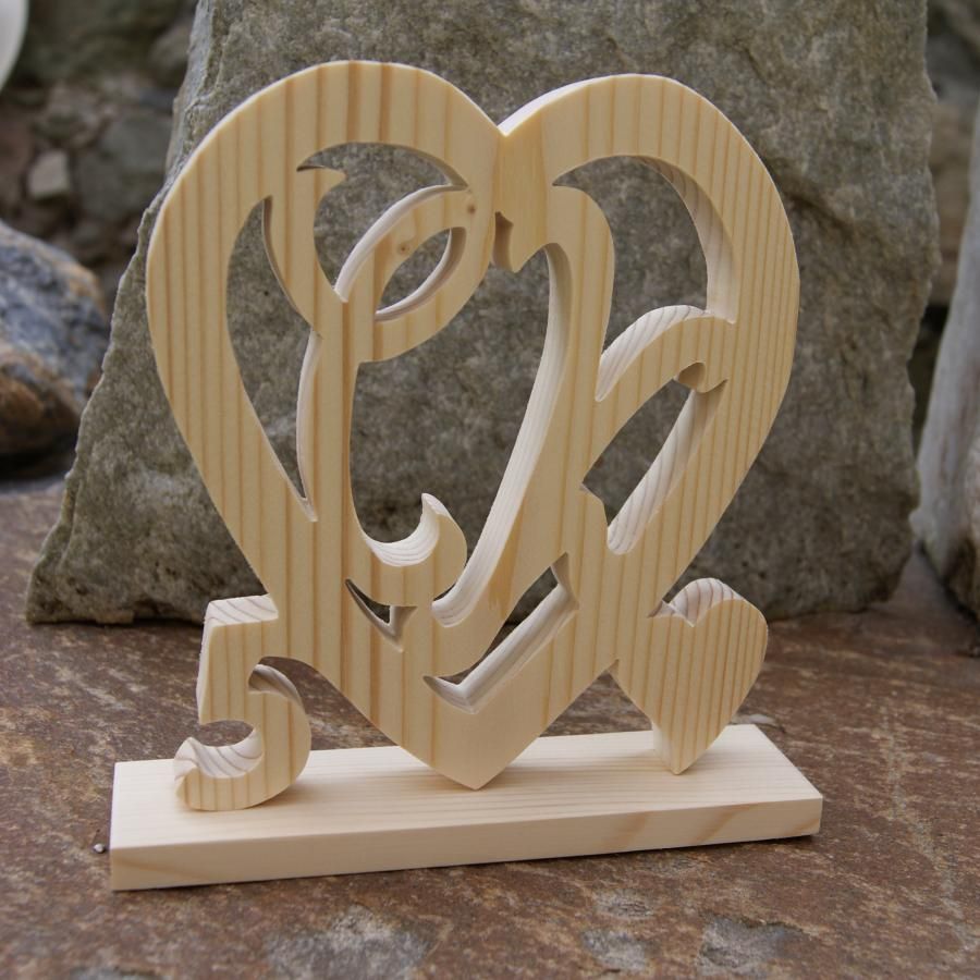 Coeur noce de bois, 5 ans de mariage, initiales personnalisées, idée cadeau noces de bois