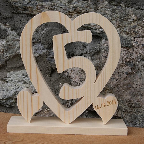 Coraz&oacute;n de boda de madera, 5 a&ntilde;os de matrimonio, regalo decorativo original, hecho a mano, idea de regalo de boda de madera