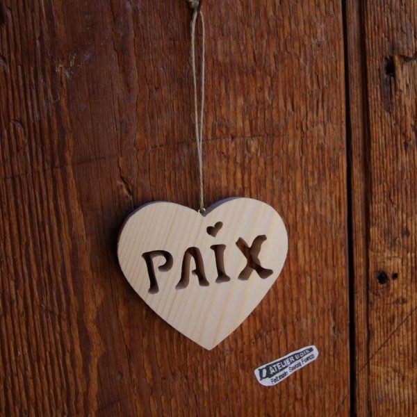 Coraz&oacute;n de la paz de madera para colgar, decoraci&oacute;n navide&ntilde;a, hecho a mano