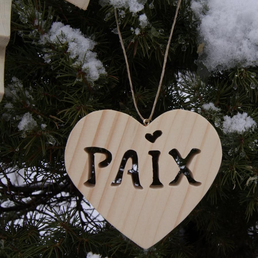Corazón de la paz de madera para colgar, decoración navideña, hecho a mano