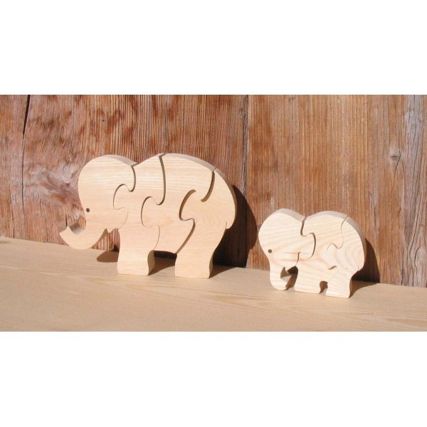 puzzle elefante 4 piezas madera de haya maciza, hecho a mano, animales de la sabana