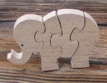 puzzle elefante 4 piezas madera de haya maciza, hecho a mano, animales de la sabana
