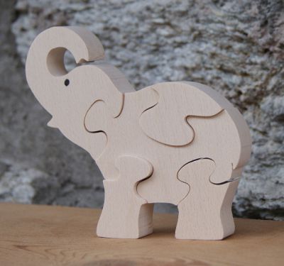 puzzle elefante 5 piezas madera de haya maciza, hecho a mano, animales salvajes
