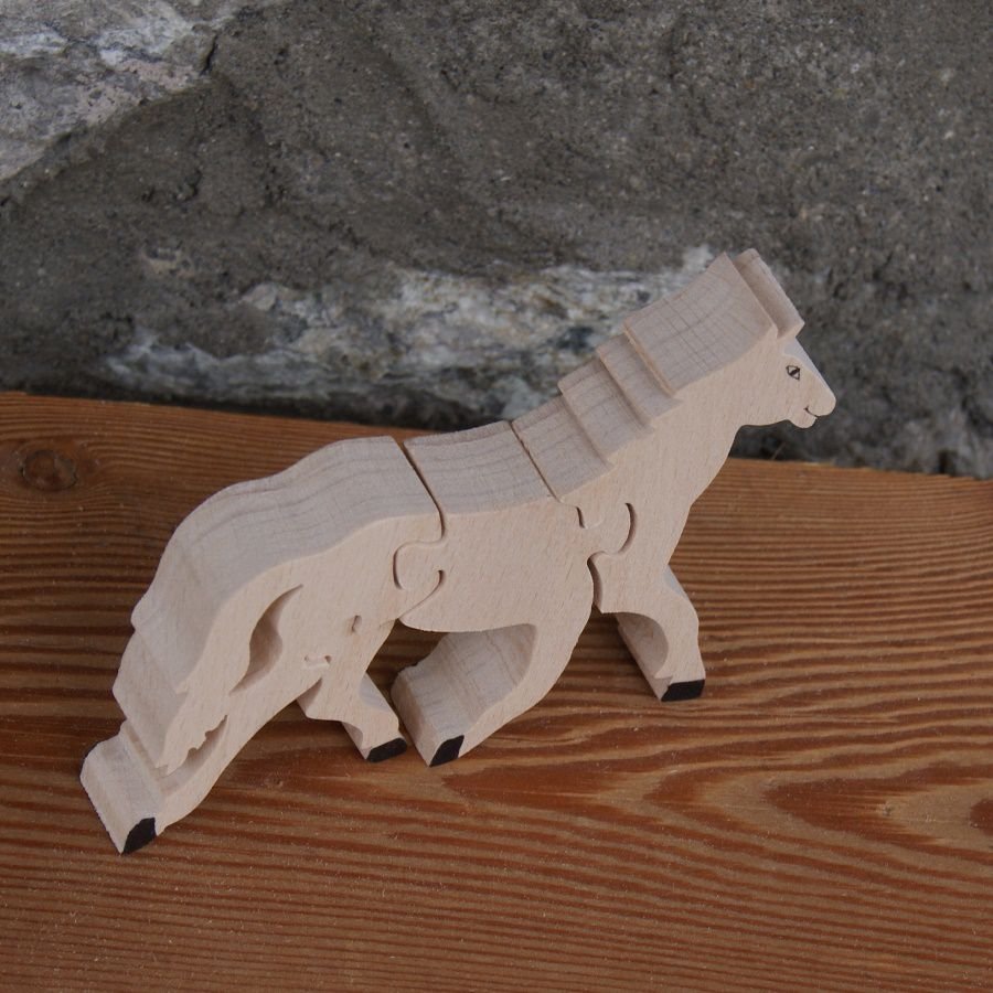Puzzle de madera 4 piezas montar a caballo hecho a mano madera maciza, animales de granja