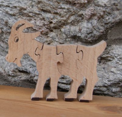 4 piezas rompecabezas de madera maciza cabra Hetre hecho a mano, animales de granja