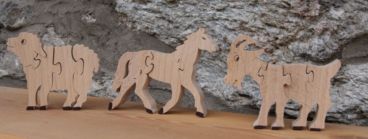 Puzzle de madera 4 piezas montar a caballo hecho a mano madera maciza, animales de granja