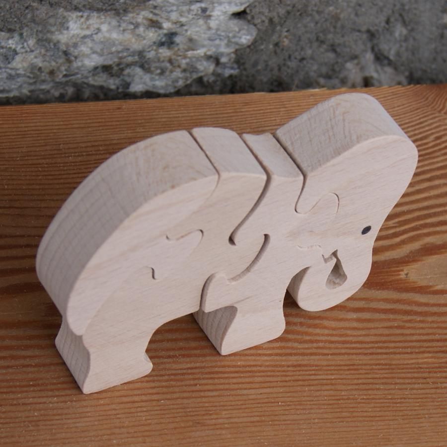 Puzzle de madera 4 piezas comiendo elefante Madera maciza, hecho a mano