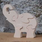 puzzle elefante 5 piezas madera de haya maciza, hecho a mano, animales salvajes