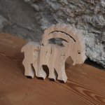 Puzzle de madera 4 piezas Ibex en haya maciza, hecho a mano, animales de montaña