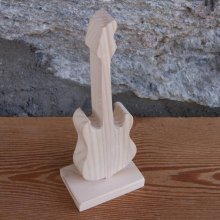 guitarra eléctrica montada sobre una base de 15 cm de altura, hecha a mano de madera maciza, decoración de mesa de boda